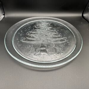Vintage Duralex Christmas Platter Clear Tempered Glass Marked FRANCE 13" #3530